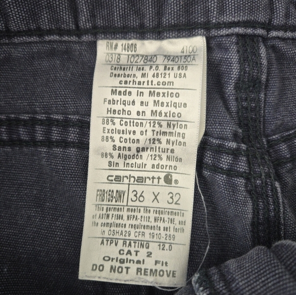 Carhartt FR Pants Mens 36x32 Blue Flame Resistant Workwear Casual Cat 2 - Picture 4 of 7